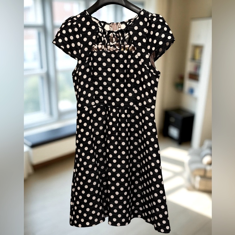 Anthropologie Maeve EUC Sz 4 Black & White Polka Dots Fit & Flare Dress (0535) - Picture 1 of 13